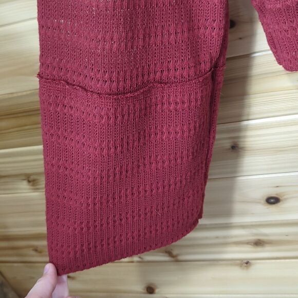 Free People Sweater Womens Small Red Pointelle Knit Cropped Cowl Neck Boho - Picture 4 of 10